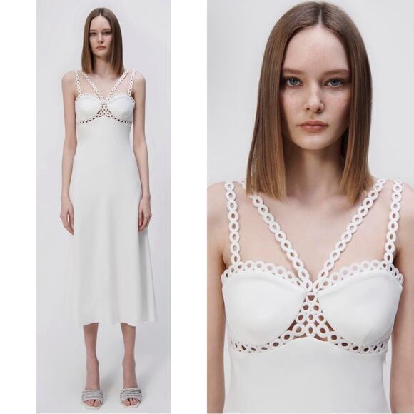 Jonathan Simkhai Sevilla Crochet Ring White Bridal Midi Dress Size 0 - Picture 1 of 9